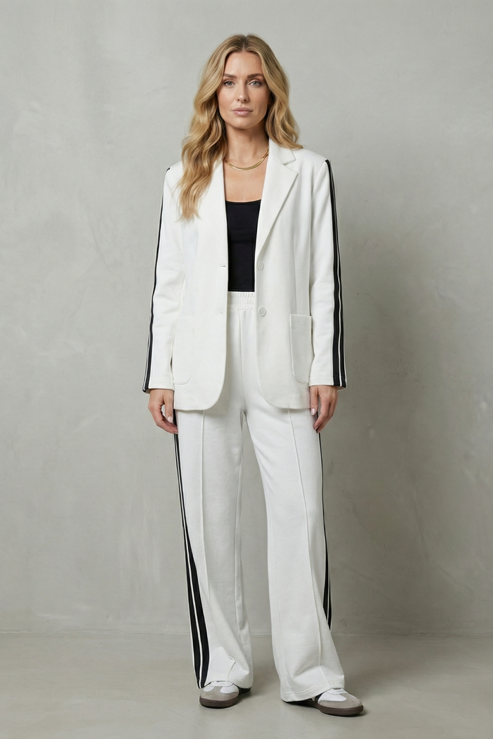 Sporty Tailored Contrast Two Piece Set