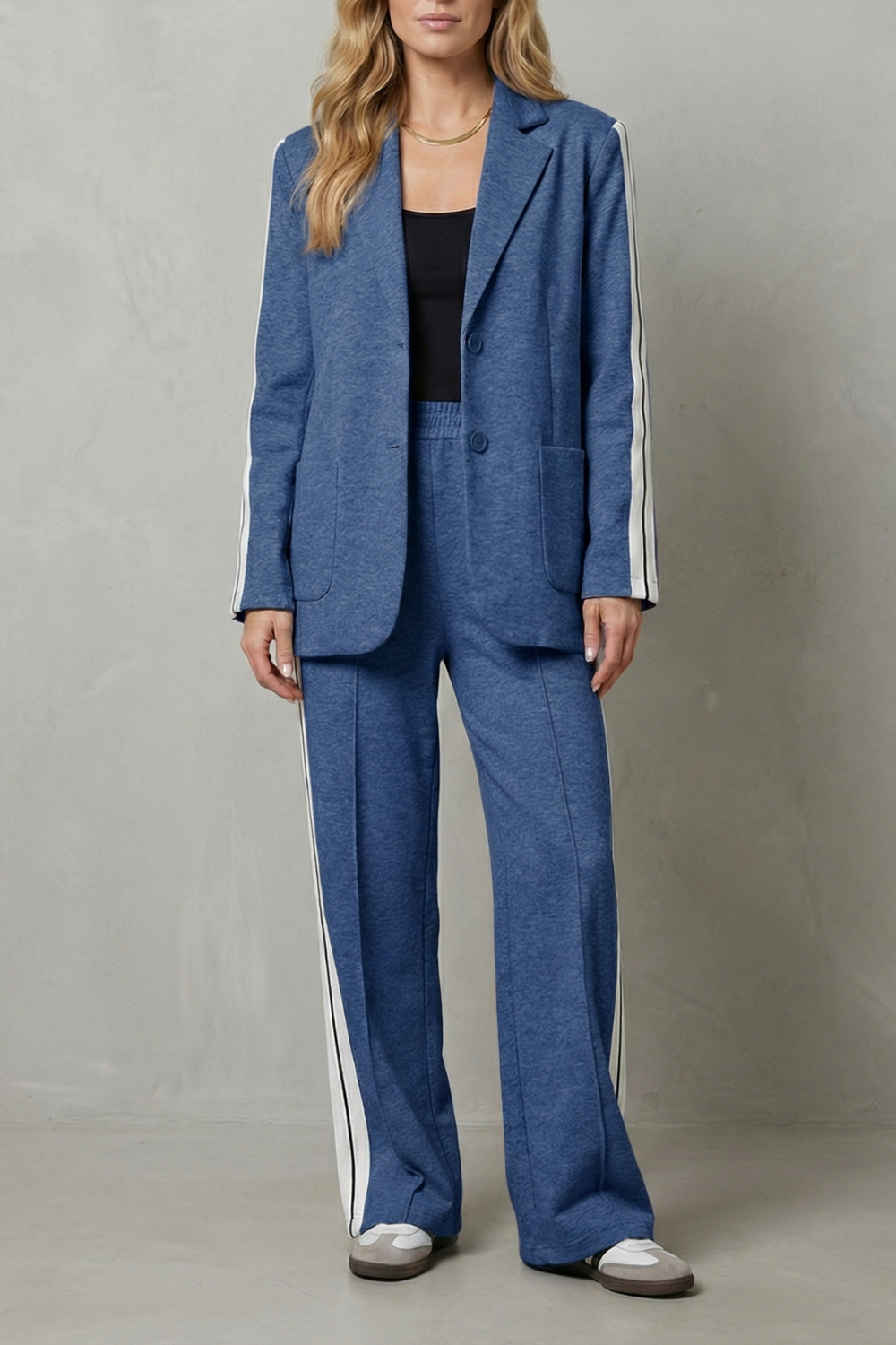 Sporty Tailored Contrast Two Piece Set