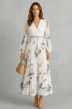 Romantic Pleats Floral Maxi Dress