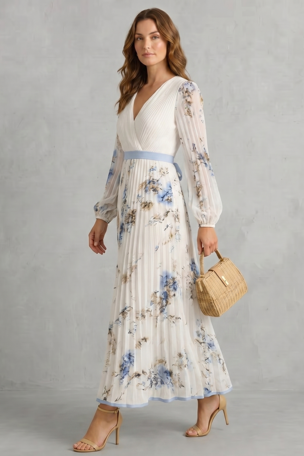Romantic Pleats Floral Maxi Dress
