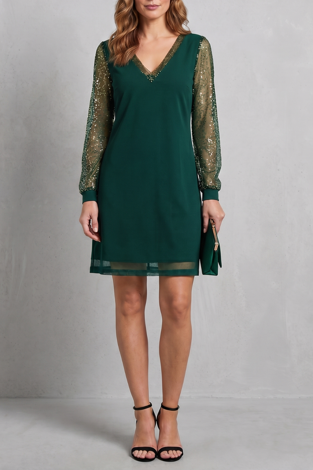 Sheer Sparkle Sleeves Mini Dress