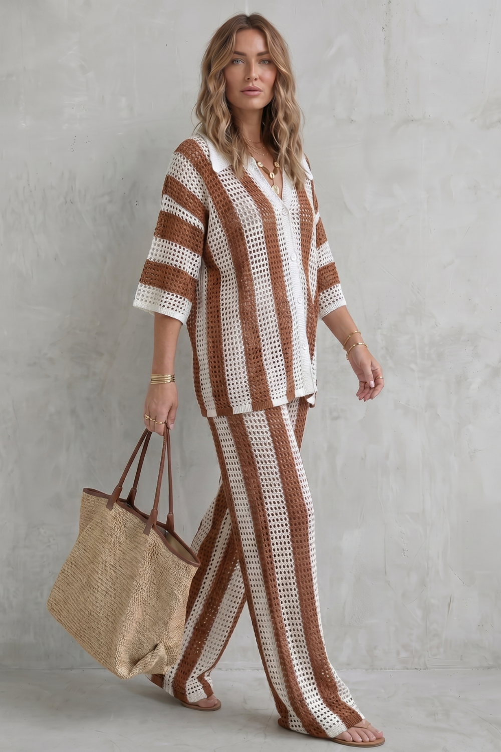 Striped Crochet Texture Summer Co-ord Set