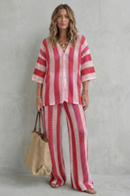 Striped Crochet Texture Summer Co-ord Set