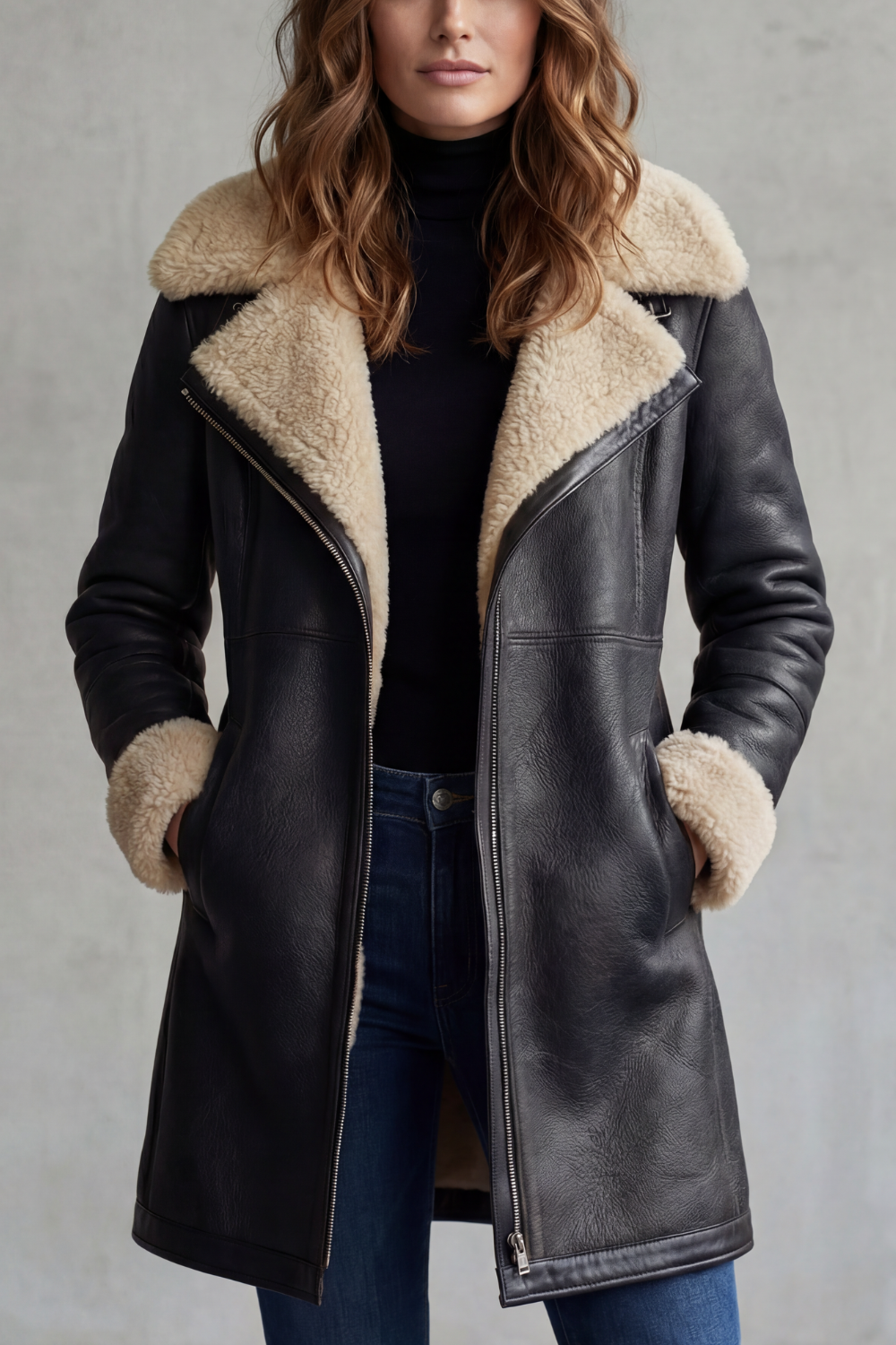 Shearling-lined elegance | leather coat