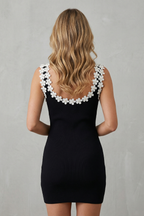 Sweet Contrast Women’s Bodycon Mini Dress With Flower Details
