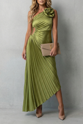 Statement Elegance Women’s One-Shoulder Pleated Maxi Dress