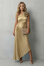 Statement Elegance Women’s One-Shoulder Pleated Maxi Dress