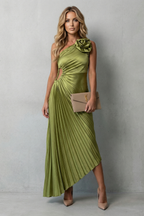 Statement Elegance Women’s One-Shoulder Pleated Maxi Dress