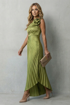Statement Elegance Women’s One-Shoulder Pleated Maxi Dress