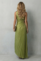 Statement Elegance Women’s One-Shoulder Pleated Maxi Dress