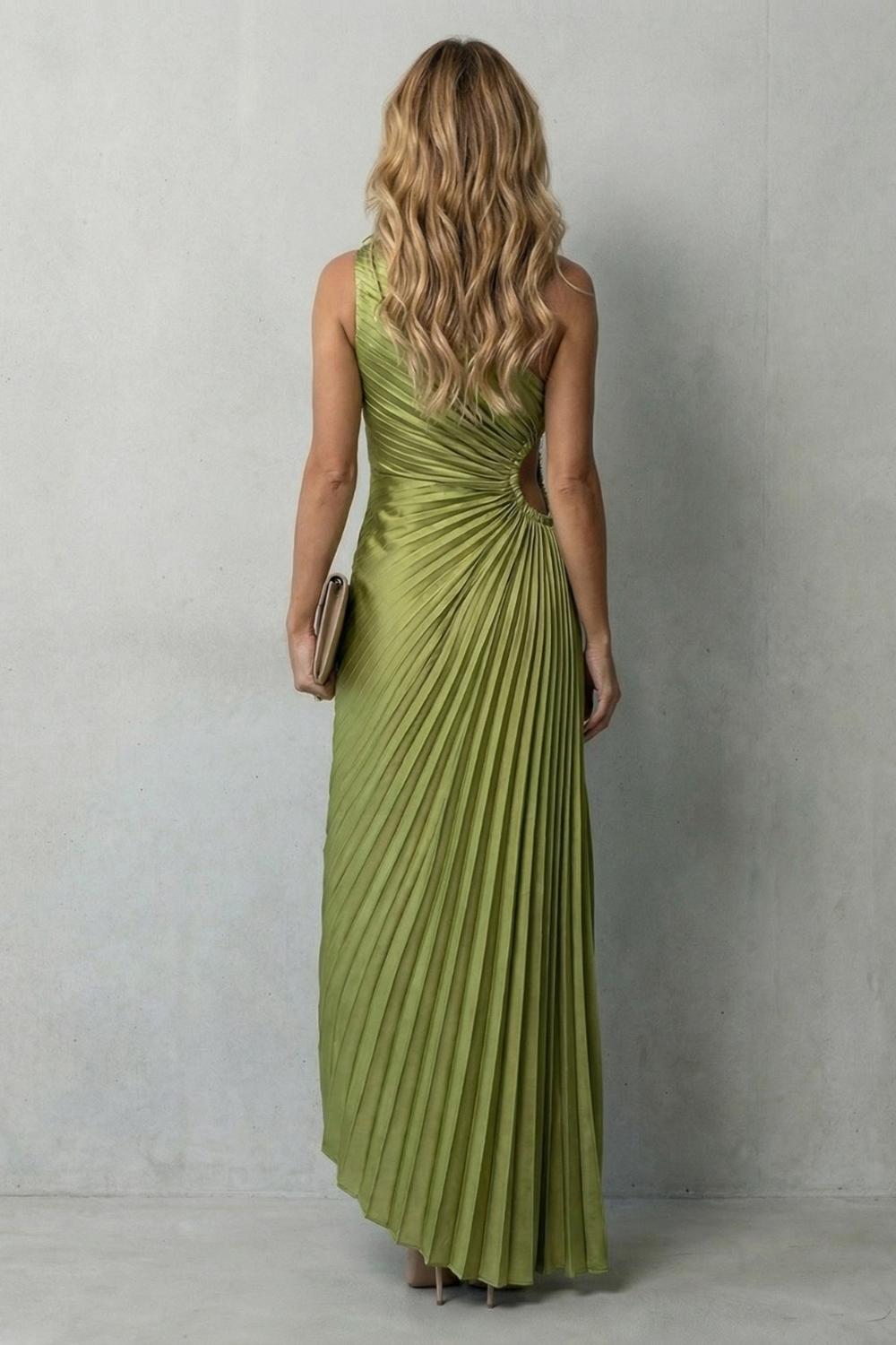 Statement Elegance Women’s One-Shoulder Pleated Maxi Dress