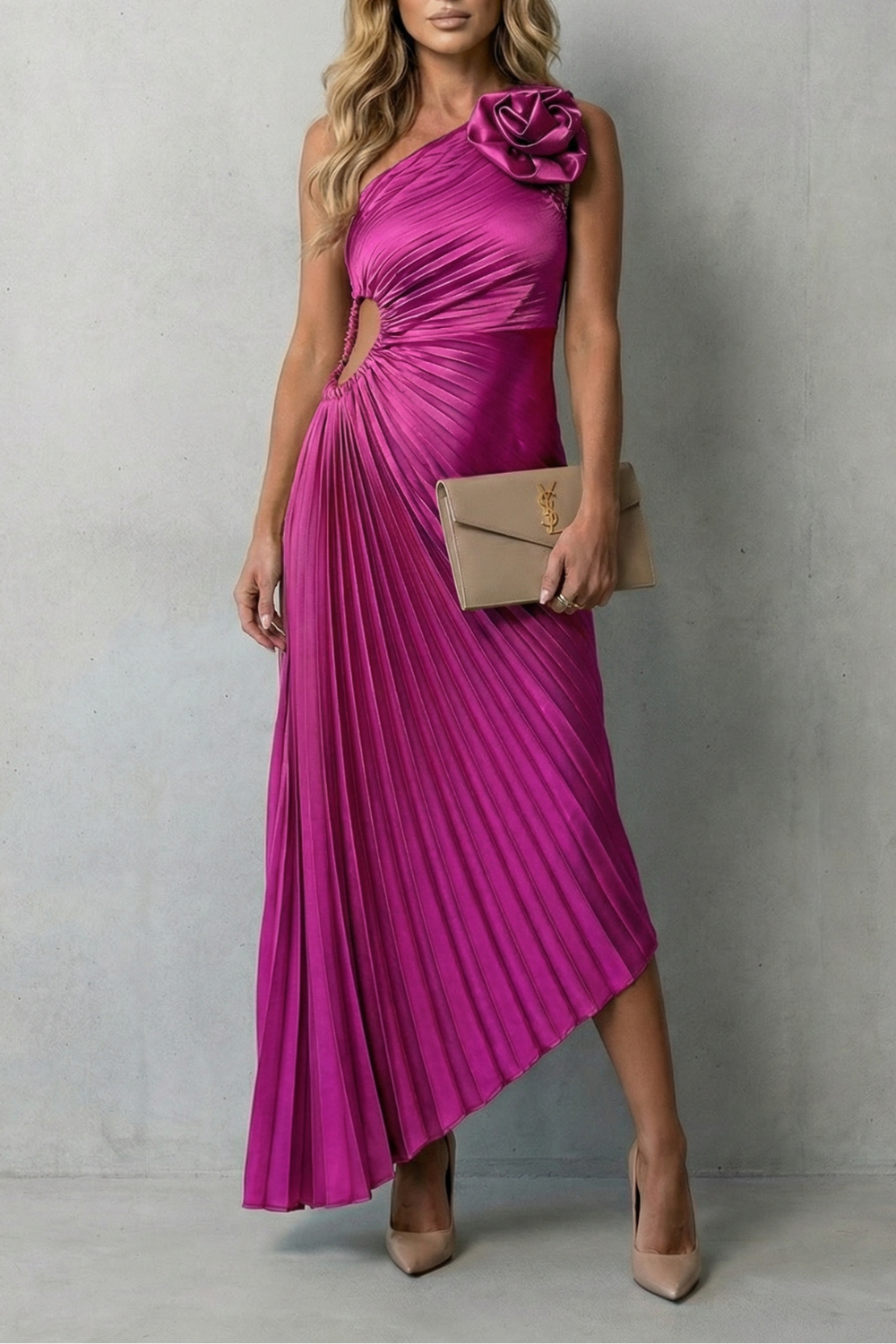 Statement Elegance Women’s One-Shoulder Pleated Maxi Dress