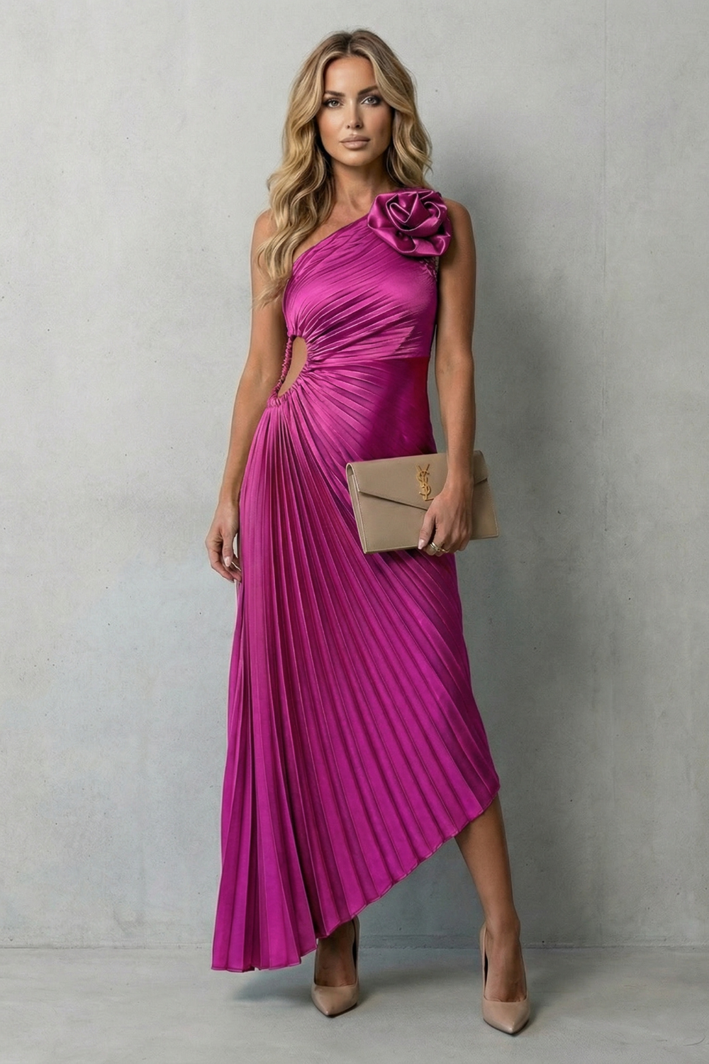 Statement Elegance Women’s One-Shoulder Pleated Maxi Dress