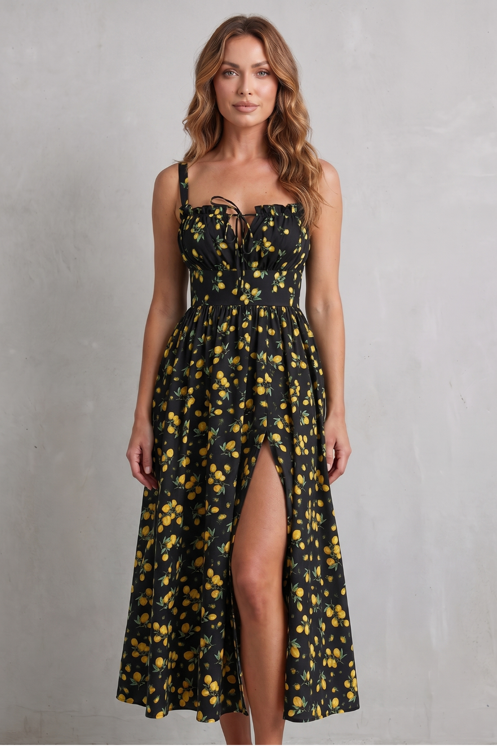 Sweet Fruit Print Romance Maxi Dress