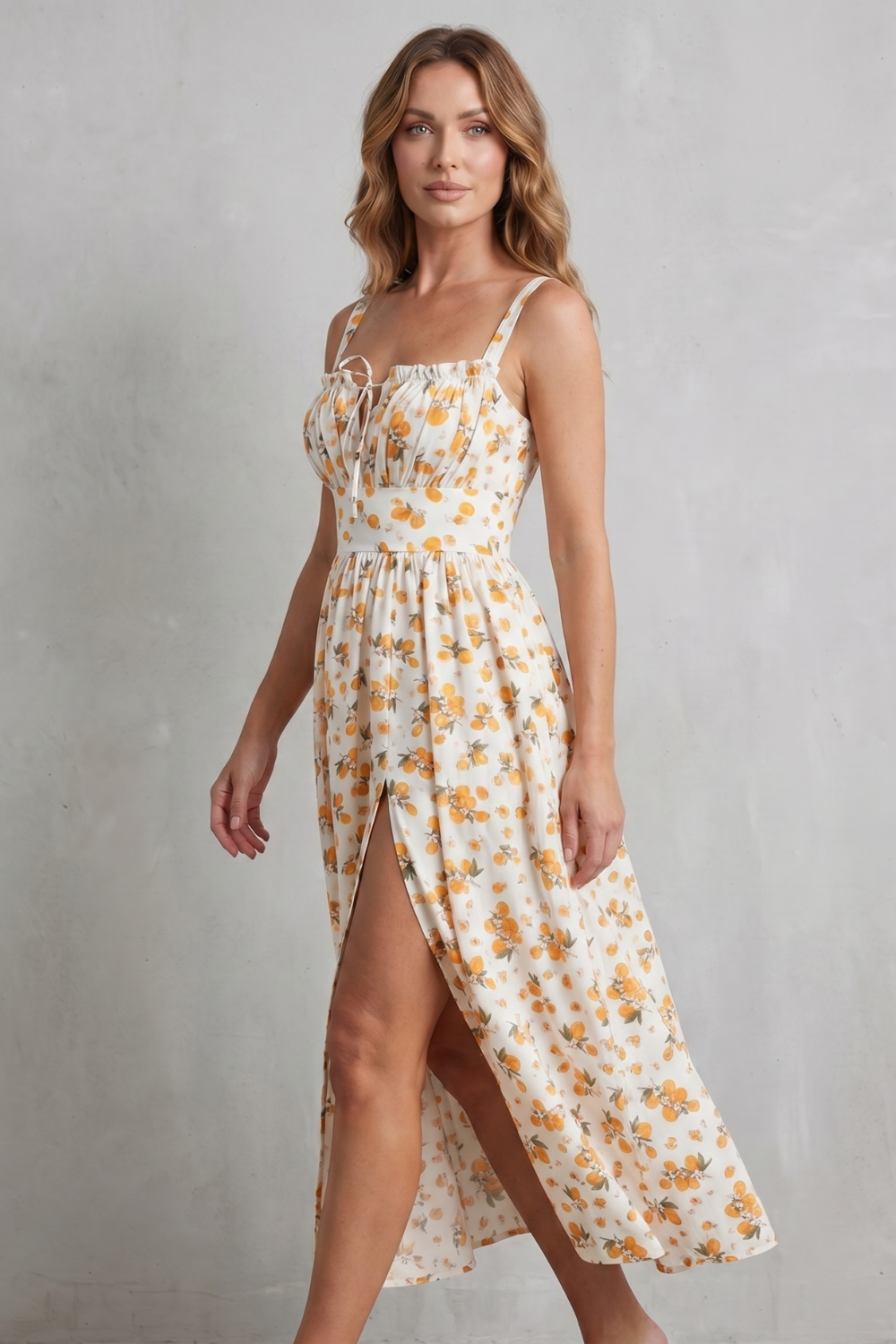 Sweet Fruit Print Romance Maxi Dress