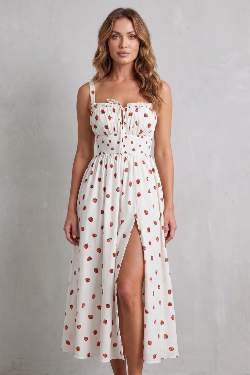 Sweet Fruit Print Romance Maxi Dress