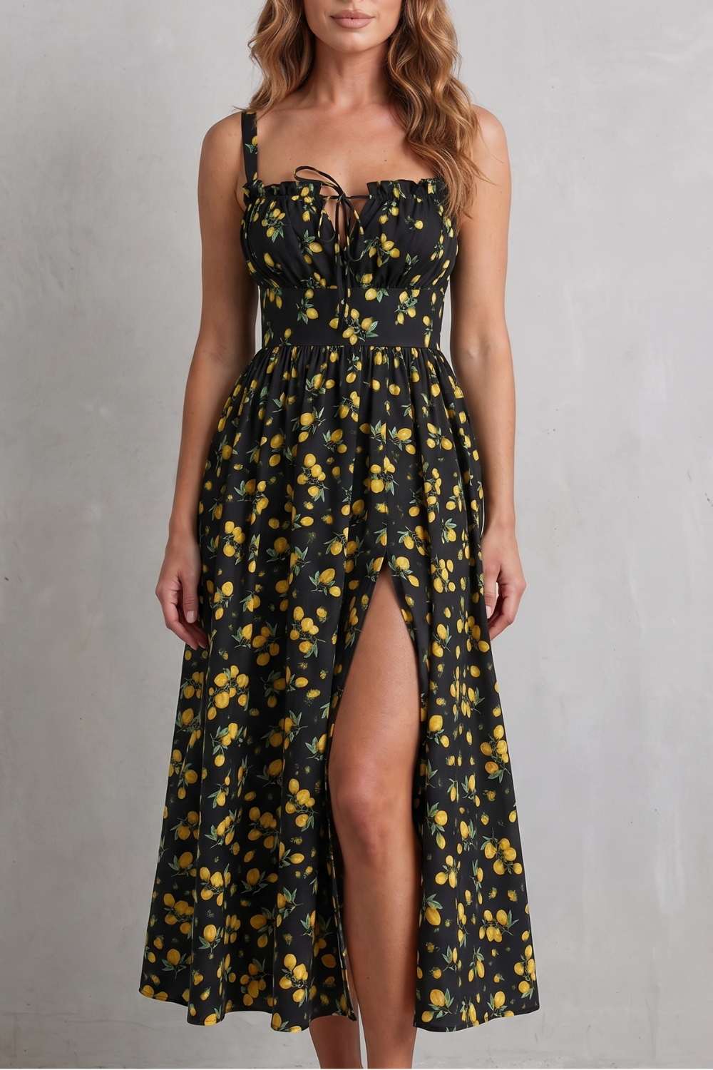 Sweet Fruit Print Romance Maxi Dress
