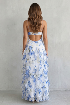 Watercolour Bloom Flow Ruffled Chiffon Maxi Dress