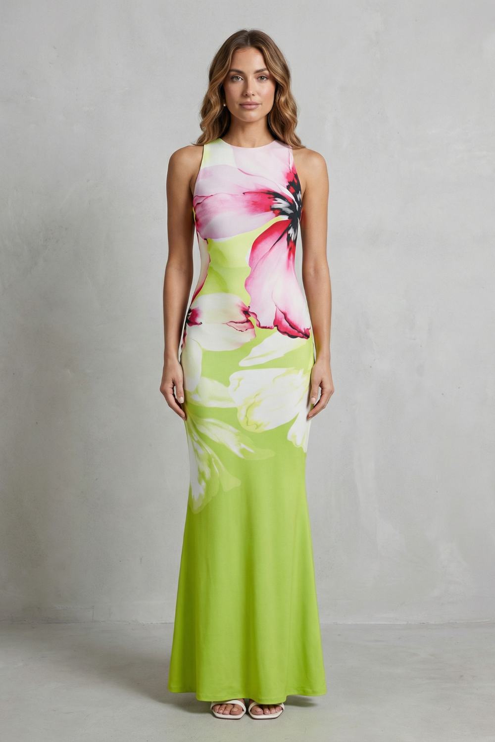 Artistic Floral Print Fishtail Maxi Dress