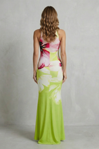 Artistic Floral Print Fishtail Maxi Dress