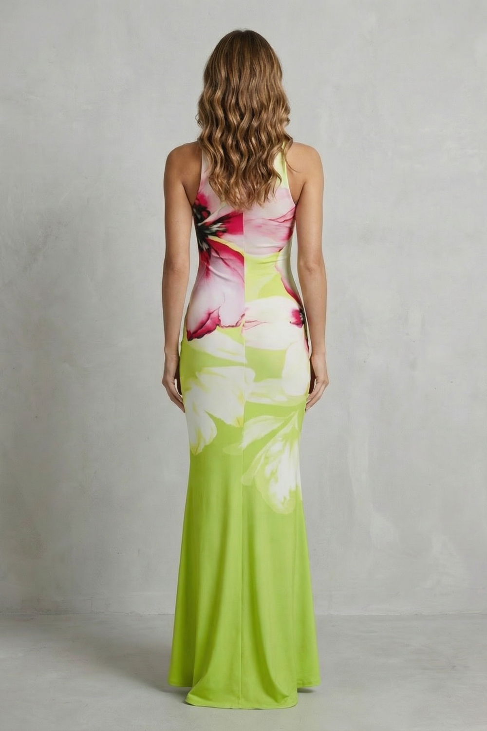 Artistic Floral Print Fishtail Maxi Dress