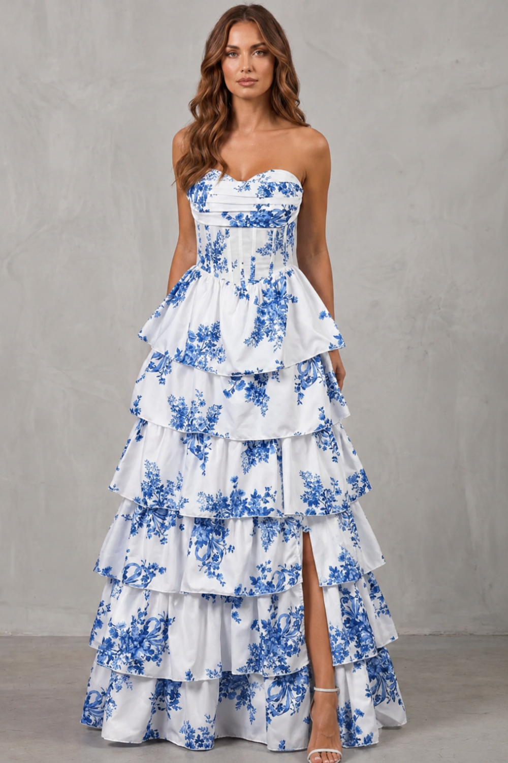 Layered Floral Couture Maxi Dress
