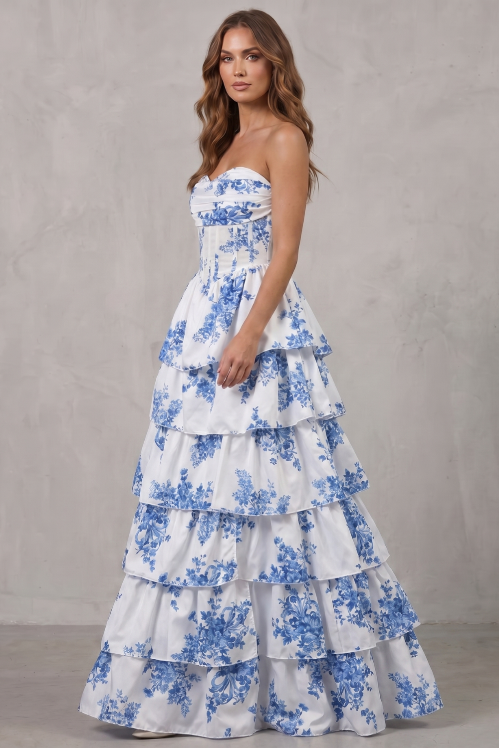 Layered Floral Couture Maxi Dress