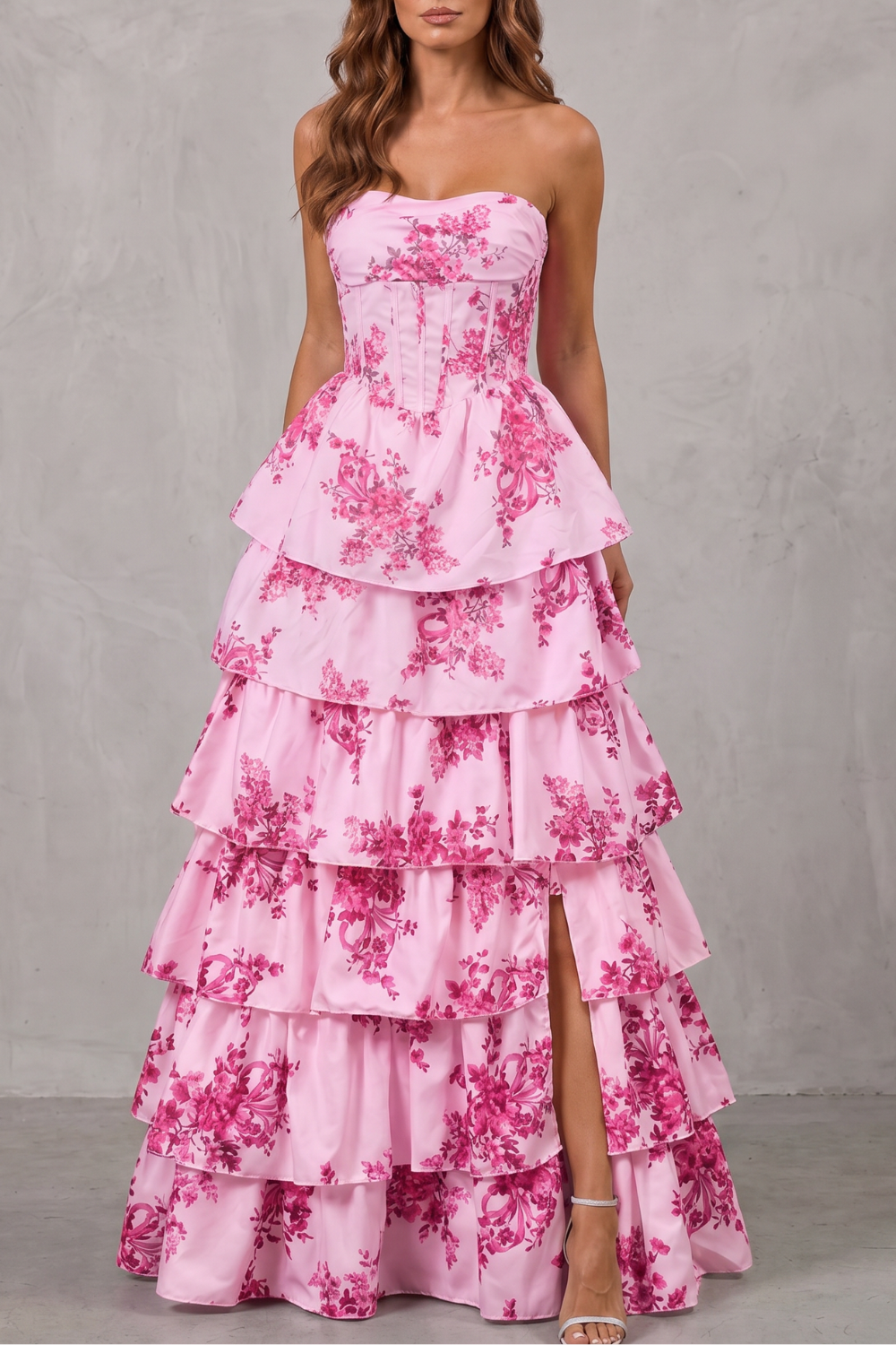 Layered Floral Couture Maxi Dress