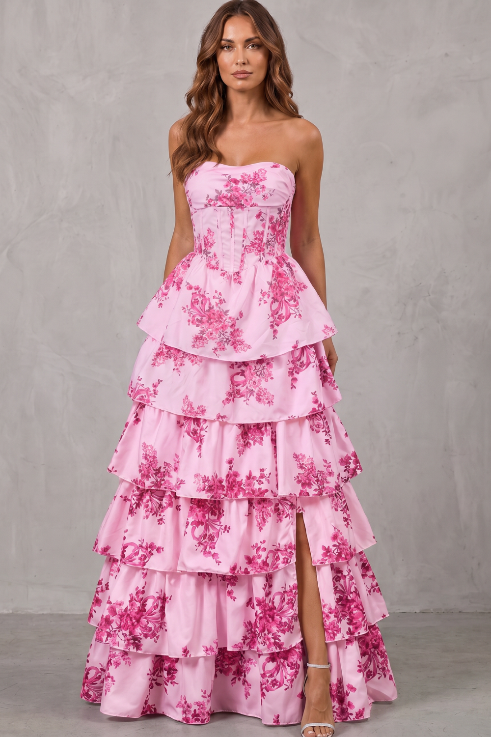 Layered Floral Couture Maxi Dress