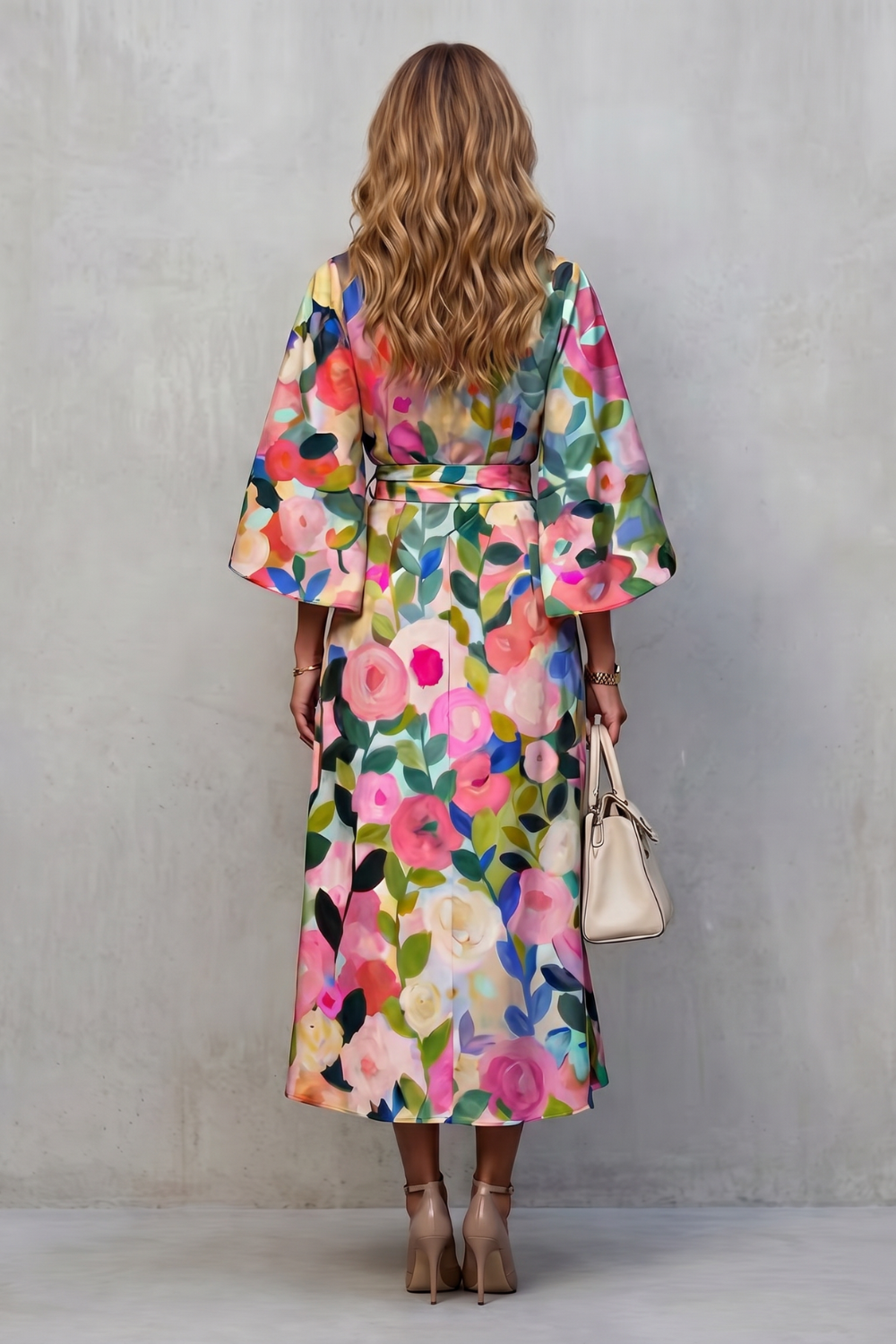 Vibrant Watercolour Blooms Midi Dress