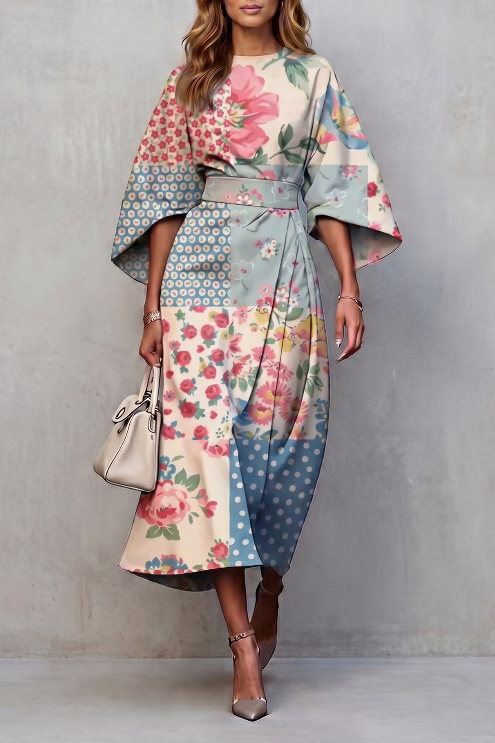 Vibrant Watercolour Blooms Midi Dress