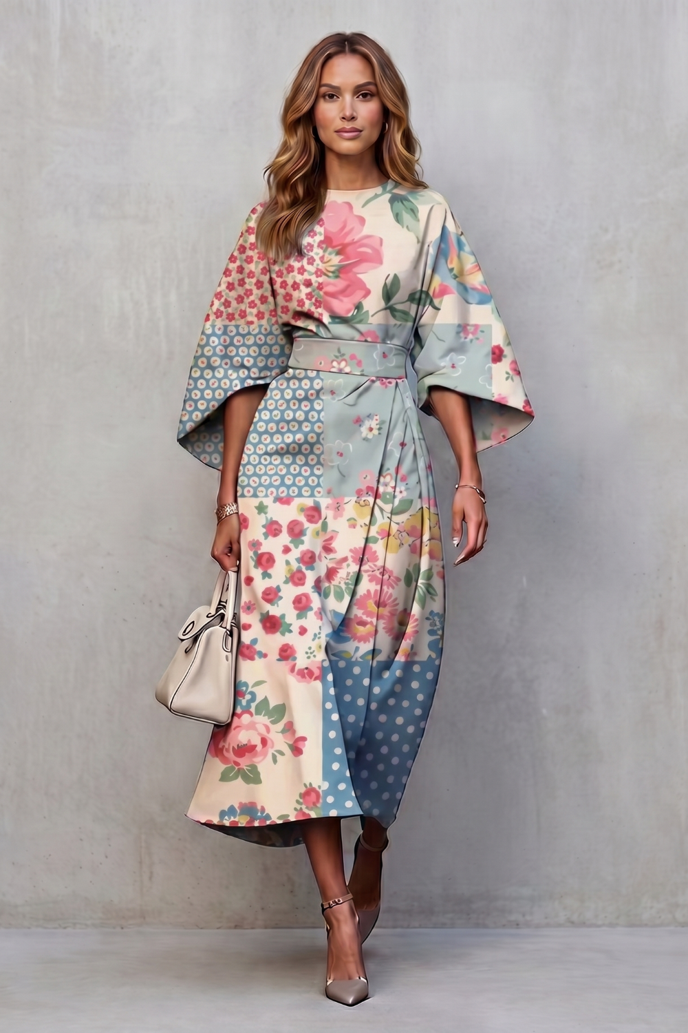 Vibrant Watercolour Blooms Midi Dress