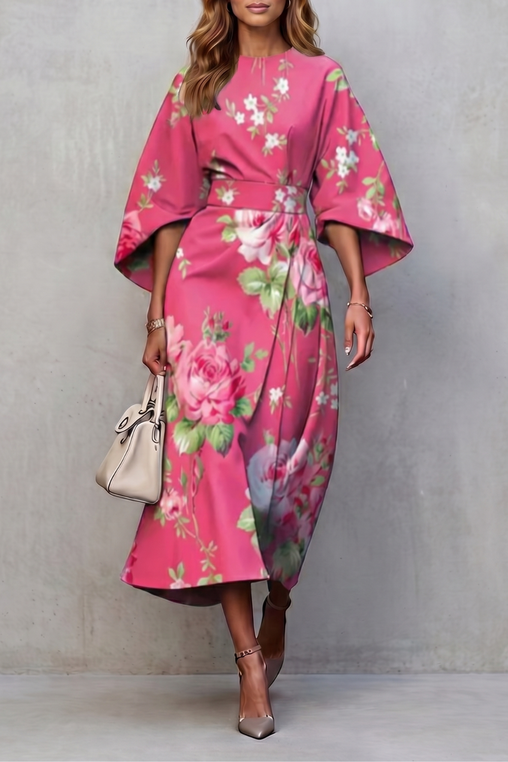Vibrant Watercolour Blooms Midi Dress
