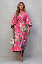 Vibrant Watercolour Blooms Midi Dress