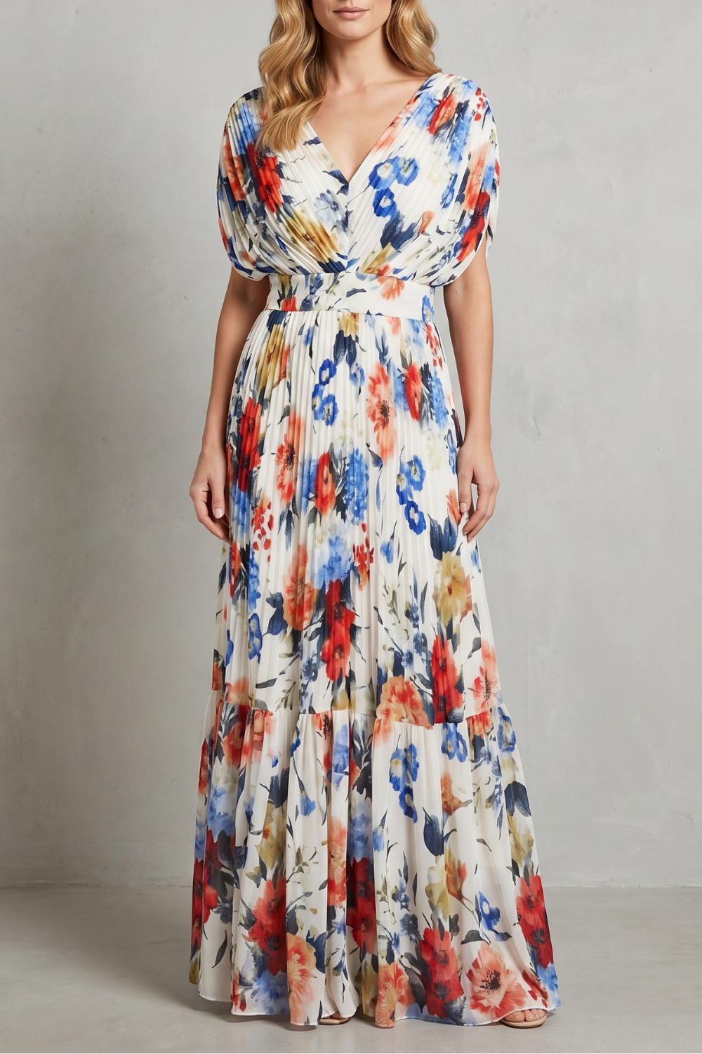 Pleated Floral Elegance Maxi Dress