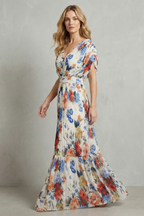 Pleated Floral Elegance Maxi Dress
