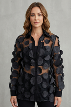 Sheer Floral Appliqué Design Mesh Blouse