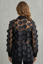 Sheer Floral Appliqué Design Mesh Blouse