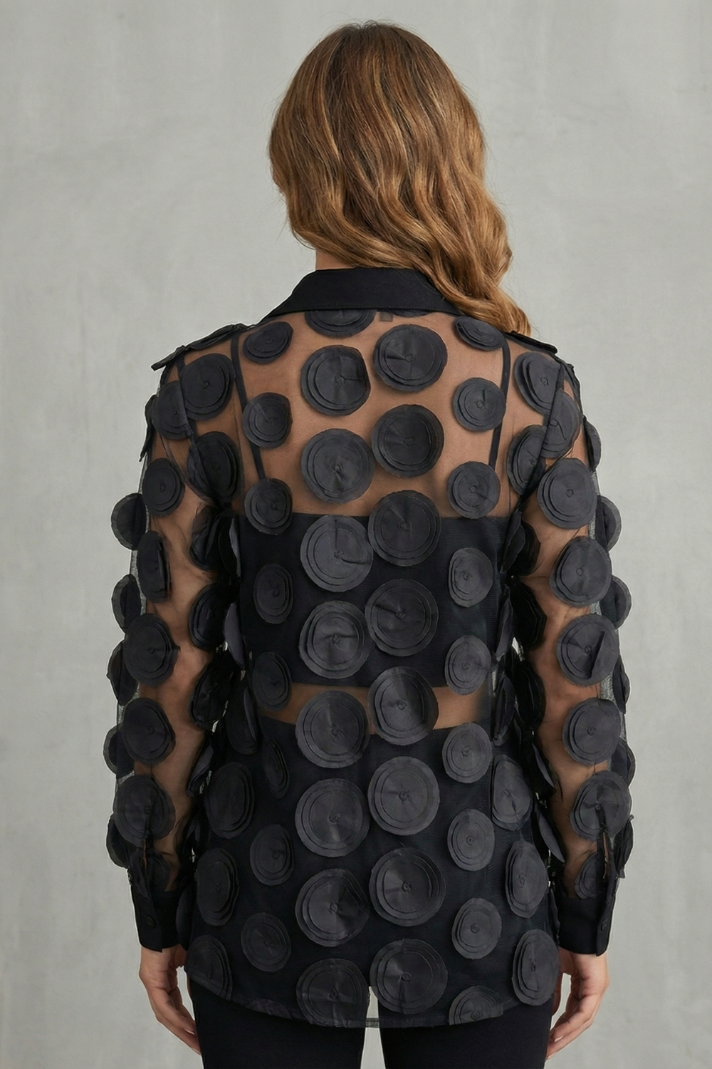 Sheer Floral Appliqué Design Mesh Blouse
