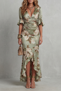 Romantic Floral Draping Maxi Dress