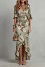 Romantic Floral Draping Maxi Dress
