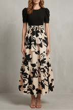 Artistic Floral Contrast Maxi Dress