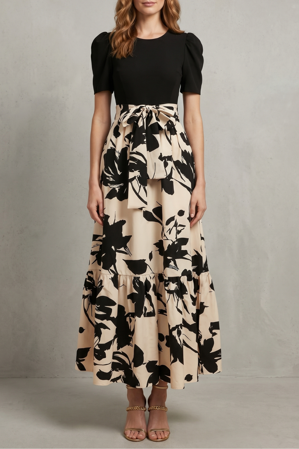 Artistic Floral Contrast Maxi Dress