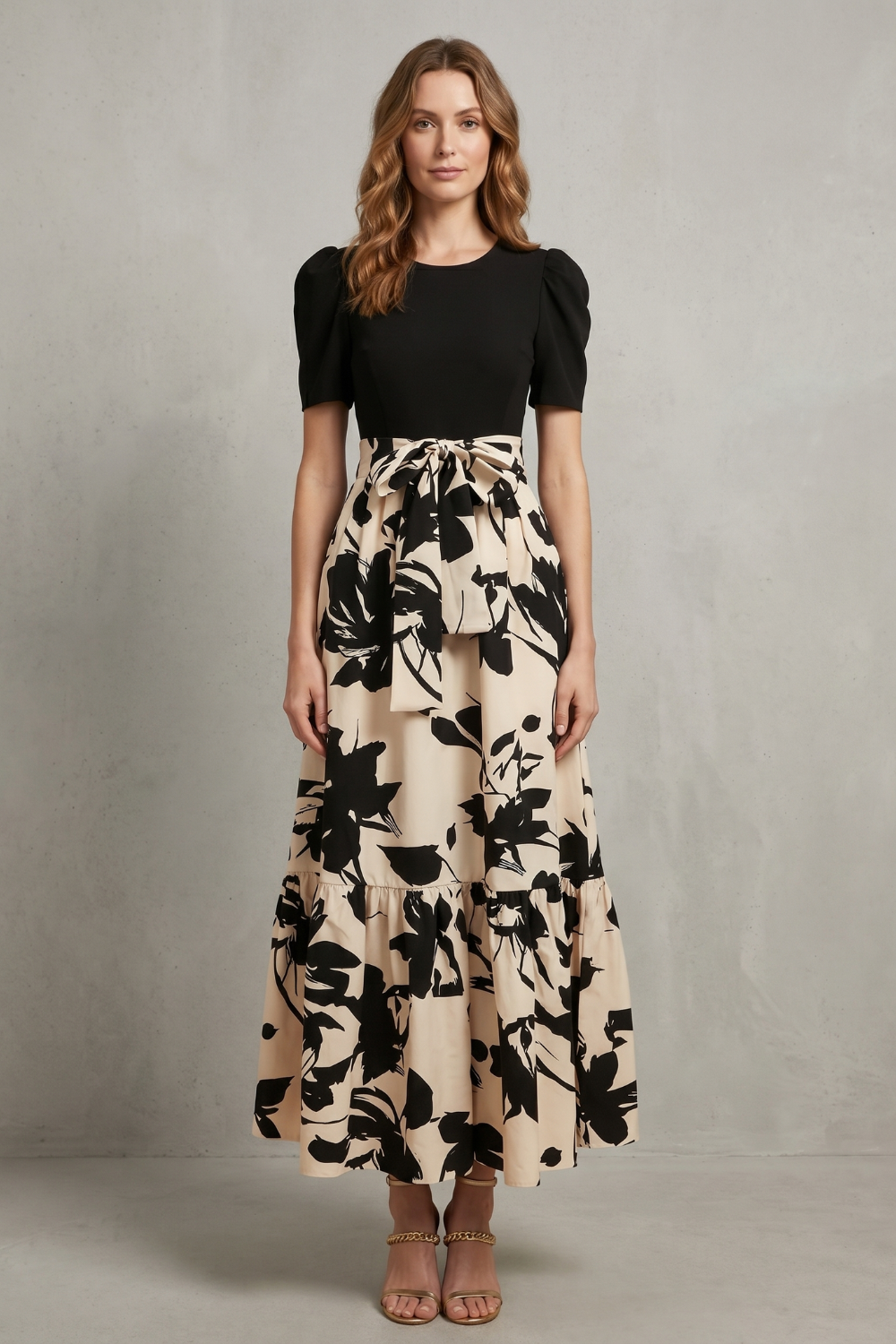 Artistic Floral Contrast Maxi Dress