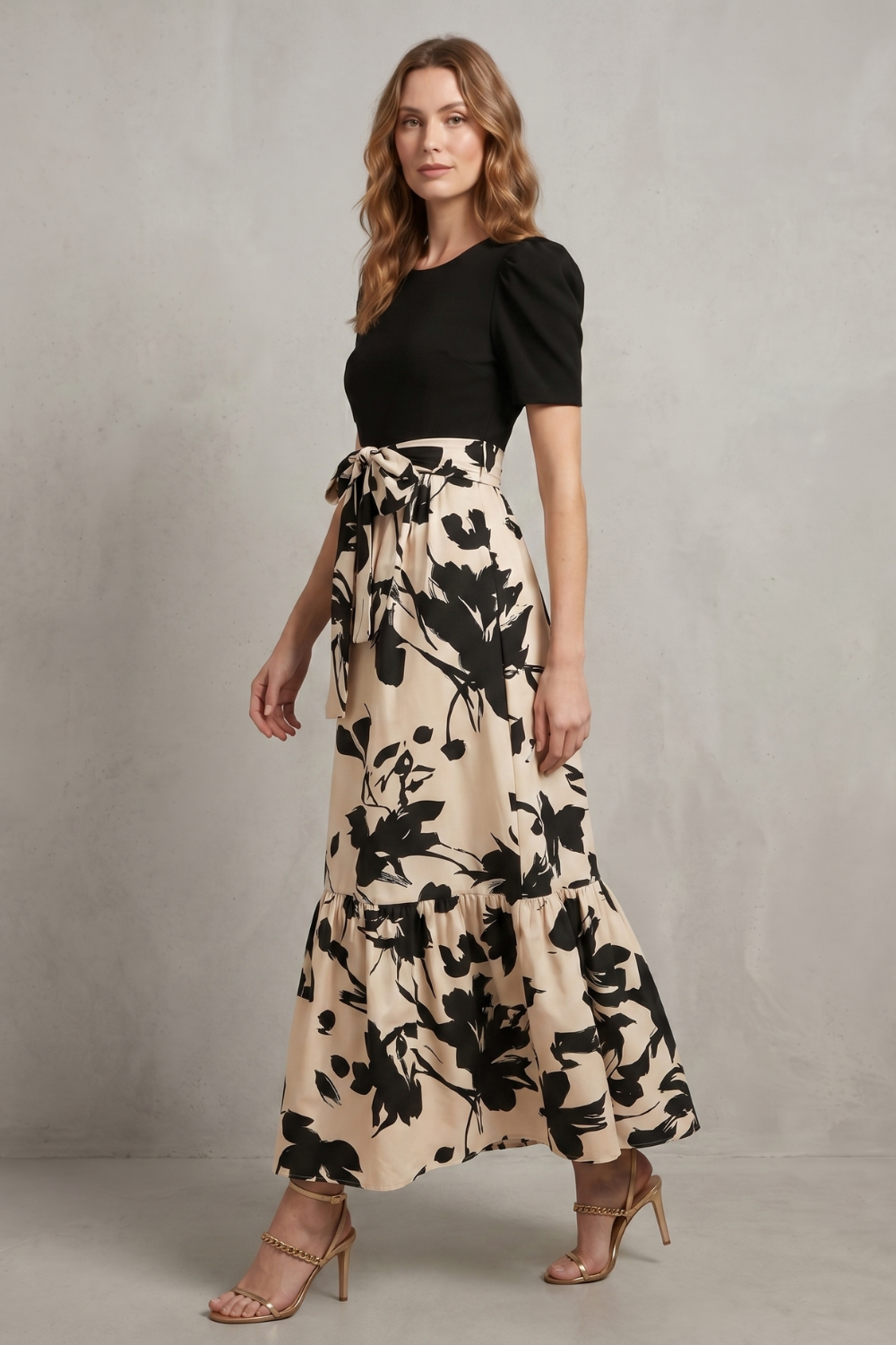 Artistic Floral Contrast Maxi Dress