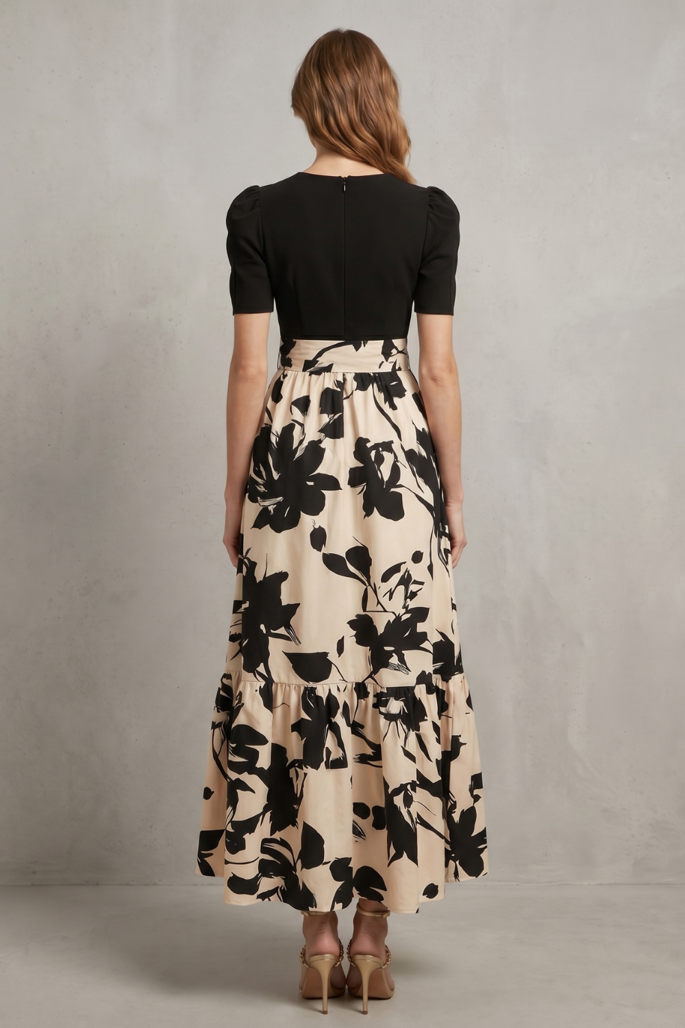 Artistic Floral Contrast Maxi Dress