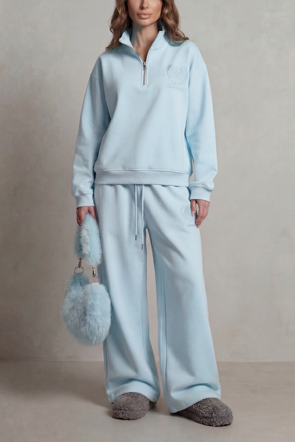 Embroidered Crest Zip Lounge Set