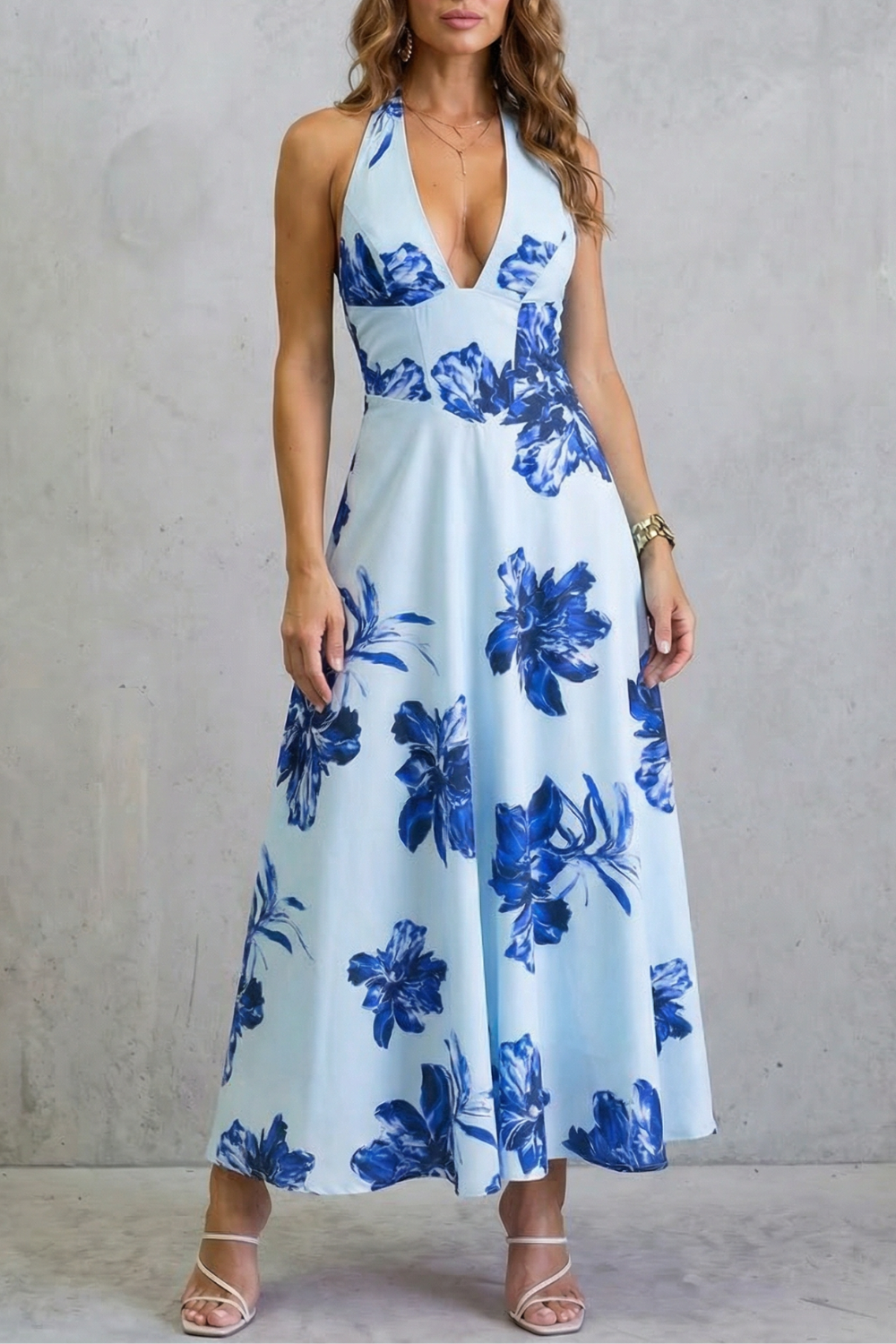 Backless Floral Elegance Maxi Dress