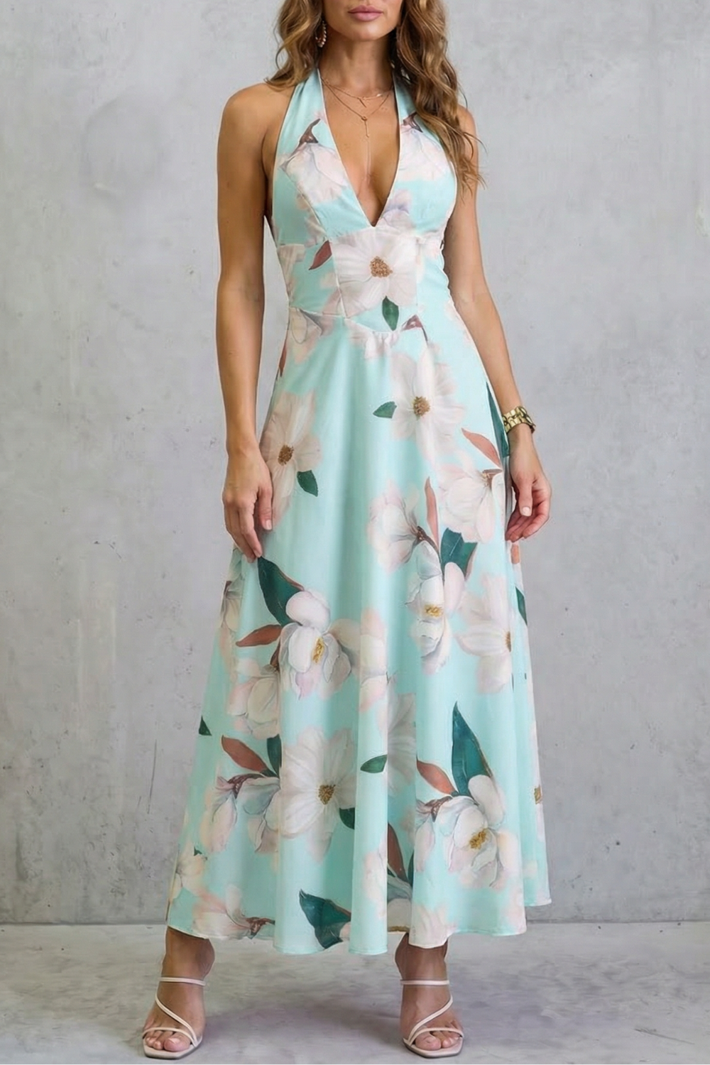 Backless Floral Elegance Maxi Dress