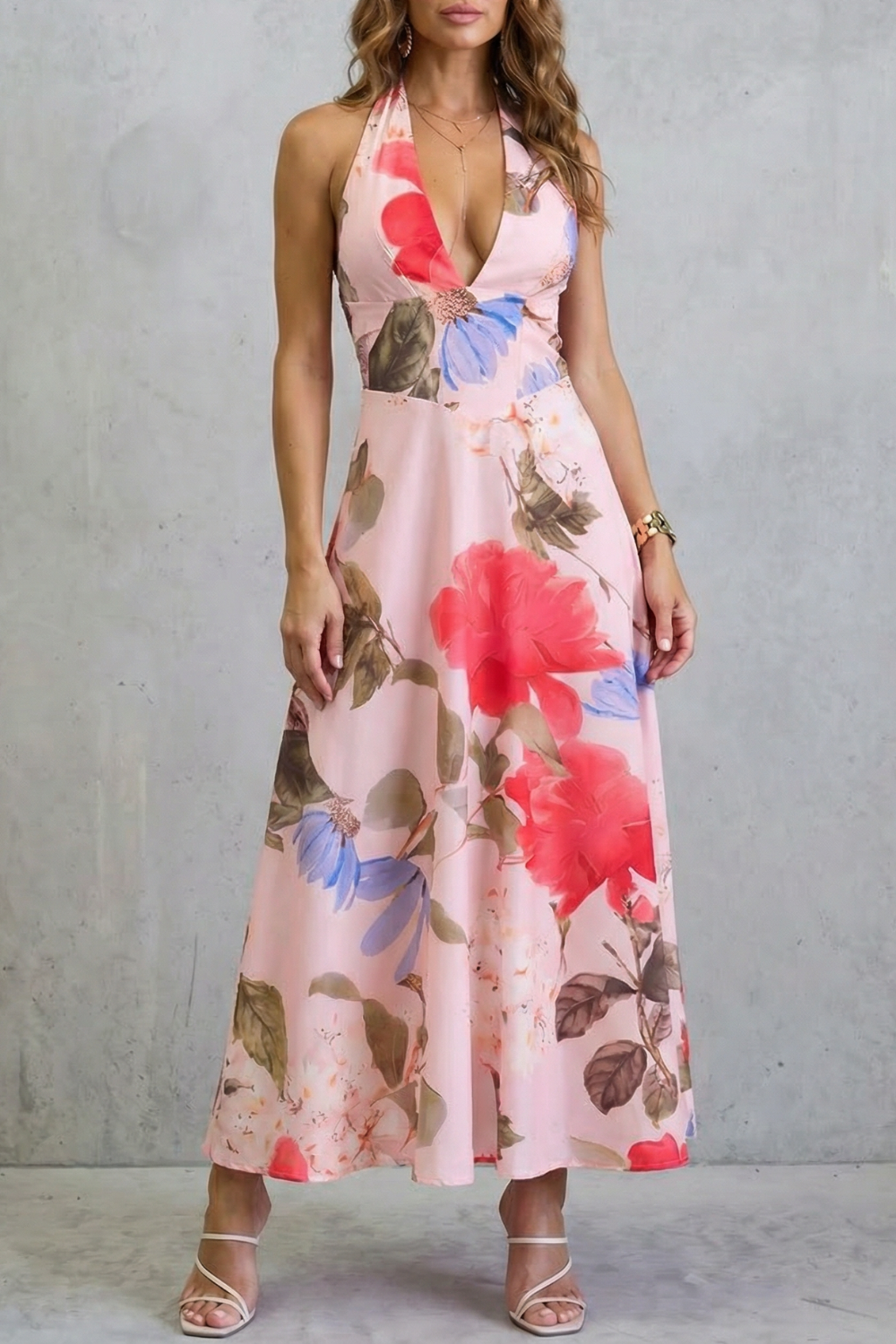 Backless Floral Elegance Maxi Dress